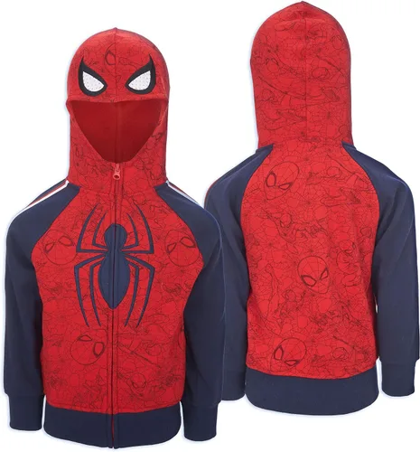 Vista 3 de Spiderman Sudadera con capucha con cremallera para niños con capucha integrada (negro o rojo), Rojo
