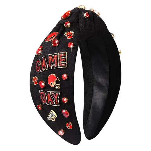Vista 12 de Diadema de fútbol para mujer, accesorios de fútbol con cuentas de diamantes de imitación, diadema anudada con cristales adornados para el día