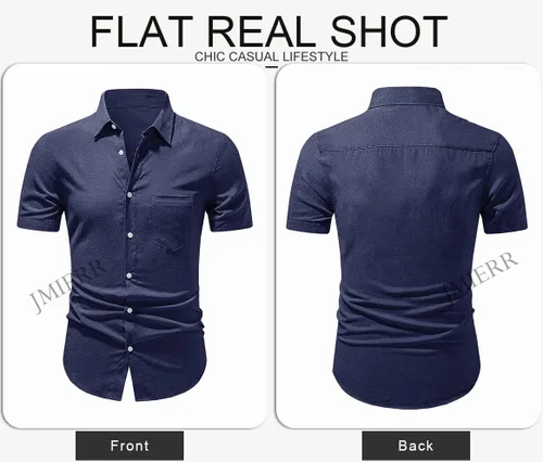 Vista 74 de JMIERR Camisas de vestir a rayas con botones y manga corta para hombre