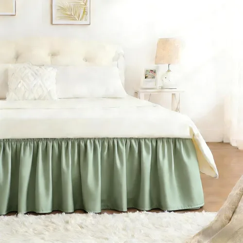 Vista 38 de Falda de cama RIMELA tamaño Queen color verde bebé con caída de 15 pulgadas, falda elástica envolvente, volante que protege contra el polvo