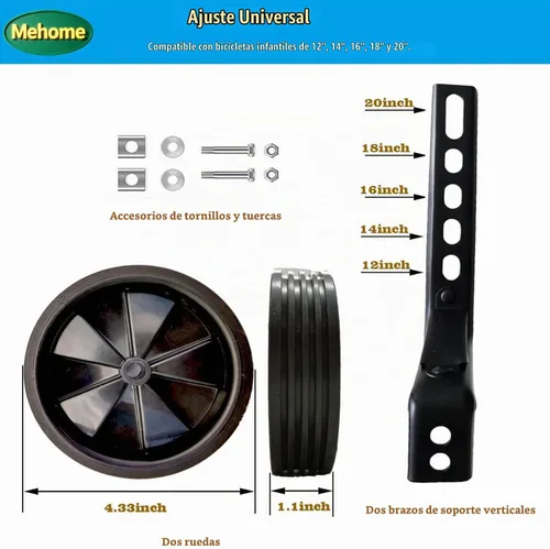 Vista 2 de Ruedas de entrenamiento de bicicleta traseras resistentes con estabilizadores Kit montado para bicicleta de 12/14/16/18/20 pulgadas