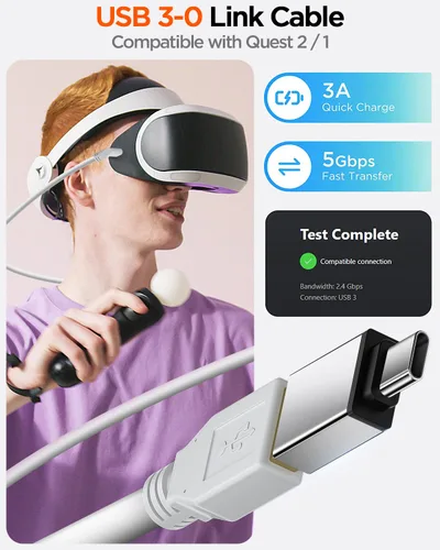 Vista 3 de AICaes - Cable VR de 16 pies para Quest 21Pico 4 accesoriosRift SPCSteam VR, cable de conexión de cable de auriculares 2 en 1 USB 3.0 tipo C a C