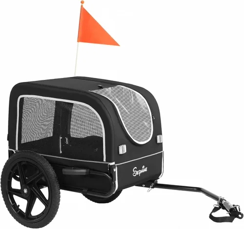 Vista 2 de Sepnine Remolque de bicicleta para perro, carrito de perro para bicicleta, adecuado para mascotas pequeñas y medianas, marco de carrito fácil