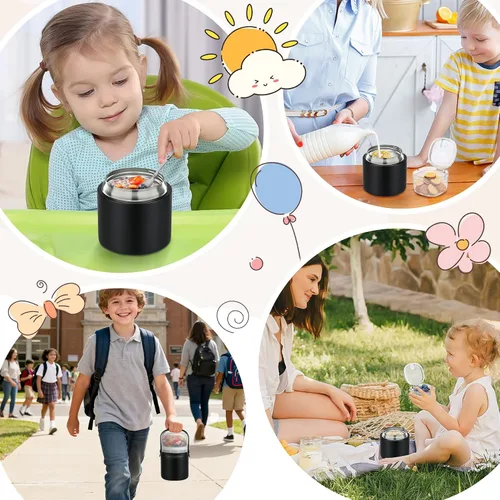 Vista 6 de Termo de sopa de 14 onzas para comida caliente con contenedor de aperitivos de 7 onzas, contenedor de almuerzo aislado a prueba de fugas para niños