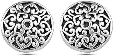 Vista 5 de LeCalla Aretes de tuerca de plata de ley 925, ligeros, de dos tonos, de filigrana antigua, para mujer, regalos para ella
