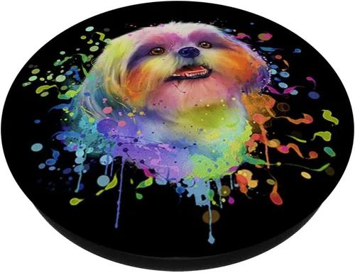 Vista 2 de Colorful Splash Art Shih Tzu Retrato Shitzu cachorro propietario PopSockets intercambiable PopGrip