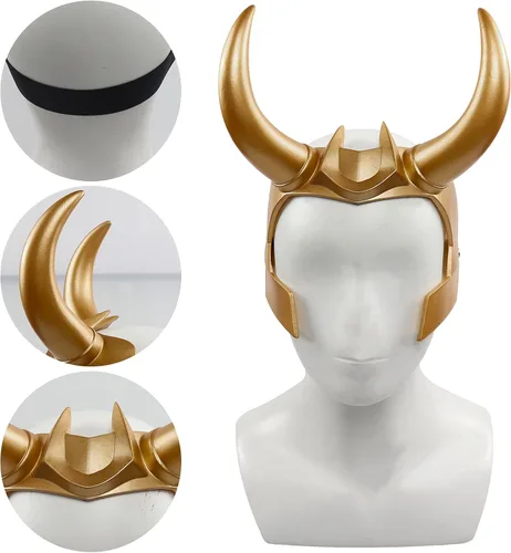 Vista 4 de Bulex Casco de Halloween, cuernos, cosplay, corona dorada de PVC, tocado de Halloween, disfraz de mascarada, accesorios de fiesta Oro oscuro
