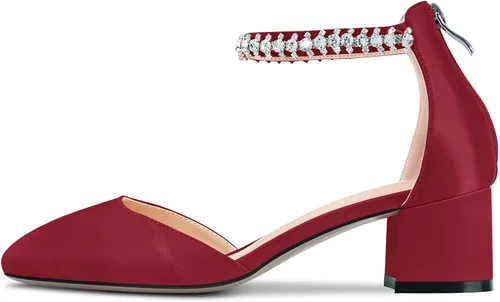 Vista 2 de Castamere Zapatos de tacón medio con punta cuadrada para mujer, con correa al tobillo, cristal de diamante, para boda, fiesta, sexy, de 2.0 pulgadas