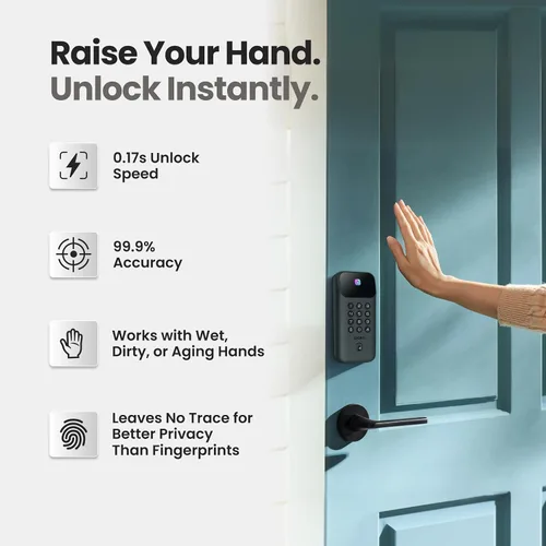 Vista 4 de Lockin Venoris Go – Cerradura inteligente – Cerradura de puerta de entrada sin llave de vena de palma – 5 métodos de desbloqueo, WiFi integrado