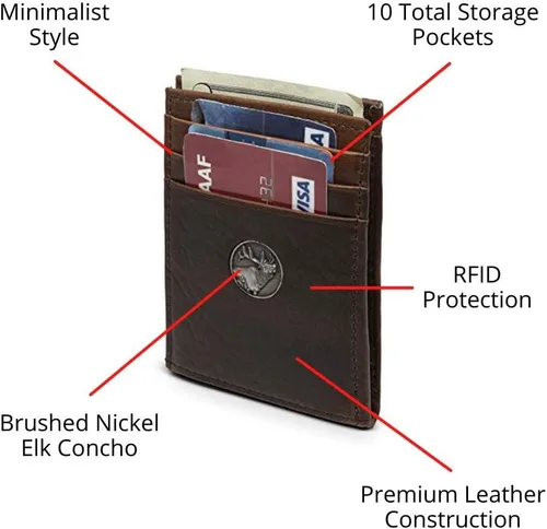 Vista 2 de WEBER'S PREMIER LEATHER - Dynasty Series - Cartera de bolsillo frontal para hombre - Bloqueo RFID de cuero de grano completo