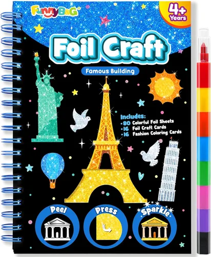 Vista 12 de FUNNYB&G Arte en papel de aluminio para niños - Manualidades de Navidad, regalos de fiesta, rellenos de calcetines para niños, suministros de arte
