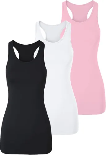 Vista 16 de TAIPOVE Camisetas largas sin mangas para mujer de algodón para capas con espalda cruzada extra largas para ropa deportiva, paquete de 3