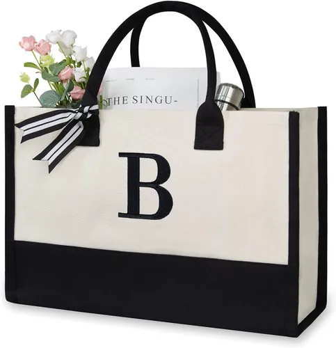 Vista 41 de TOPDesign Personalized Initial Canvas Beach Bag, Monogrammed Gift Tote Bag for Women