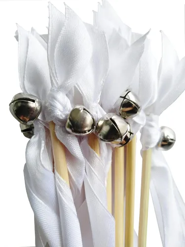 Vista 4 de Kingsnow 50 piezas de varitas de cinta con triple cinta y campana plateada, varitas de fiesta, serpentinas, varillas de cinta, varitas mágicas