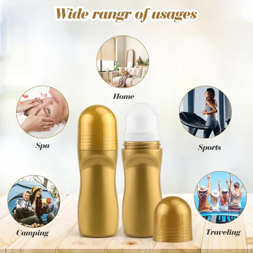 Vista 5 de 6 botellas de desodorante de plástico dorado de 1.7 fl oz/1.7 onzas, contenedor de cosméticos enrollables recargables para desodorante, perfume