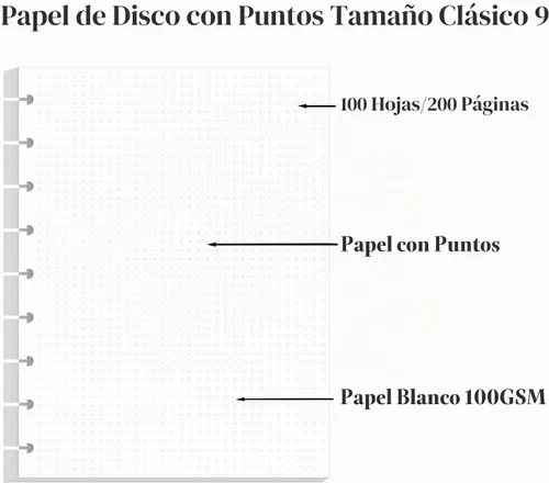 Vista 5 de Papel de rellenado de cuadrícula punteada de argolla clásico, insertos pre-perforados de Happy Planner de 9 argollas, papel de hoja suelta de 100