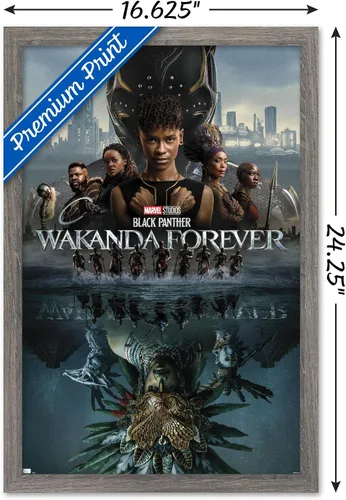 Vista 3 de Marvel Black Panther: Wakanda Forever - Póster de pared de una hoja, 22.4 pulgadas de largo x 14.7 pulgadas de ancho, versión enmarcada de madera