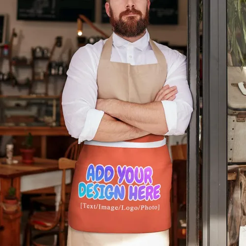 Vista 23 de AXKEUDO Delantal personalizado con bolsillos, delantales de cintura para camarera para cocinar en casa, restaurante, servir trabajo
