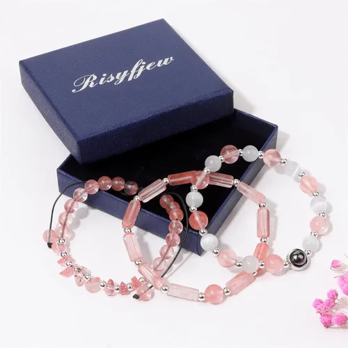 Vista 6 de Risyfjew Pulseras de amatista para mujer, pulsera de cuentas curativas de piedra natural, alivio del estrés y la ansiedad, cristales de sandía