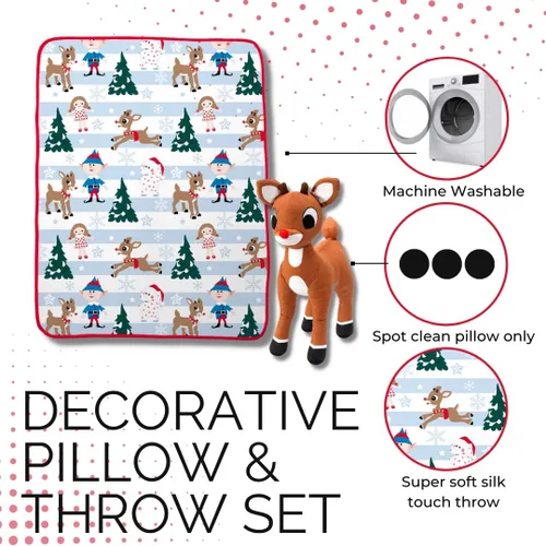 Vista 2 de Franco Bedding - Juego de manta y almohada de peluche súper suave, 40 x 50 pulgadas, diseño de Rudolph