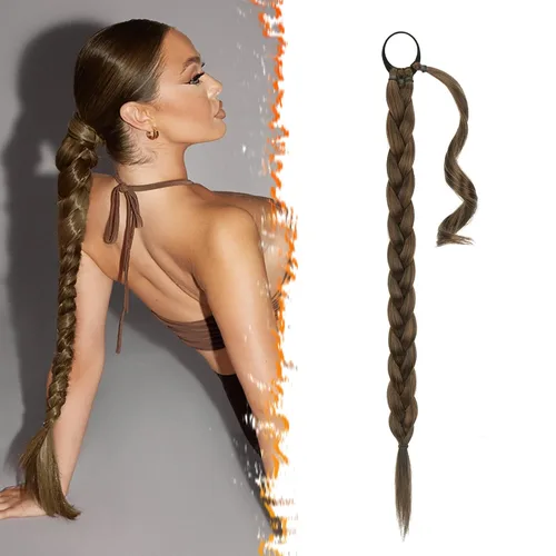 Vista 13 de Barsdar Extensión de 26 Pulgadas de Cola de Caballo Trenzada Larga con Banda Elástica - Extensiones de Cabello en Cola de Caballo Recta y Elegante