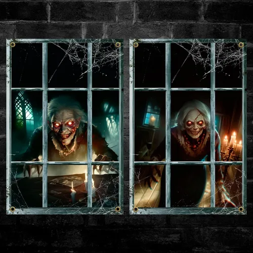 Vista 10 de Yigney 2 piezas de decoración aterradora de Halloween para ventana Fantasma femenino