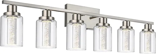 Vista 18 de MELUCEE Lámparas de tocador de baño, 3 luces LED sobre espejo, 3000 K-6000 K, moderna luz negra para baño con pantalla de cristal de burbujas, chips