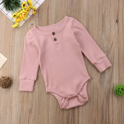 Vista 2 de Seyurigaoka Mameluco de manga larga unisex para bebé recién nacido, con punto acanalado liso, para niño y niña