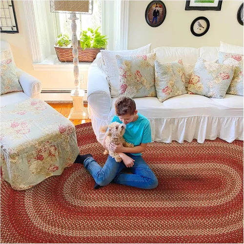 Vista 83 de Homespice Apple Pie - Alfombra ovalada roja de 2 x 3 pies, alfombra de cocina trenzada para decoración primitiva y rústica, reversible, yute sin