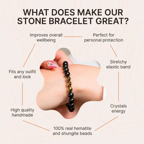 Vista 3 de Karelian Heritage Pulsera de piedras de shungita elástica Joyería de cristal de shungita auténtica Pulsera protectora de piedra defensora potente