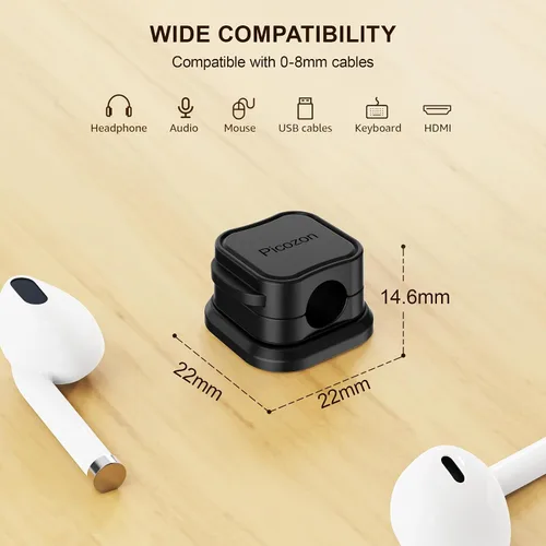 Vista 7 de Picozon - Paquete de 6 soportes magnéticos para cables, organizador de cables adhesivos Picozon para teléfono, cargador USB, organizador