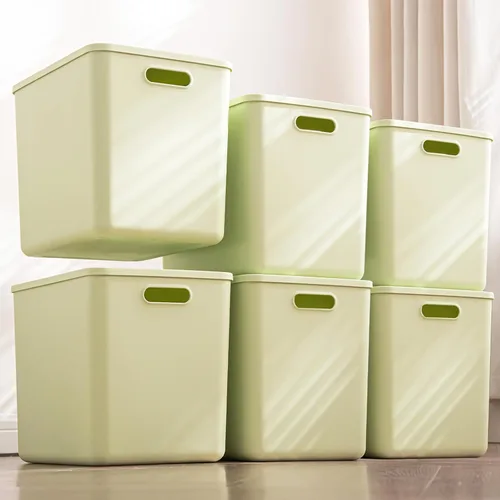 Vista 7 de Paquete de 4 contenedores grandes de plástico blanco con tapas, caja de juguetes con asa, contenedores organizadores para bebé, guardería, estantes
