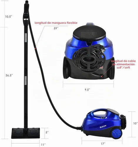 Vista 6 de COSTWAY Limpiador a vapor multiusos de 2000 W con 19 accesorios Azul