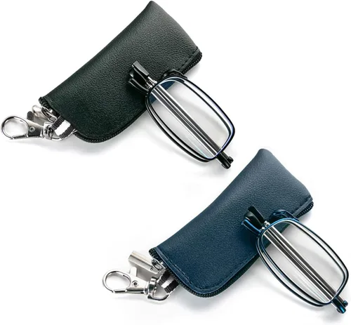 Vista 15 de Paquete de 3 lentes de lectura plegables con llavero, bolsas compactas, para mujeres y hombres, bloqueo de luz azul, bisagra de resorte, lectores