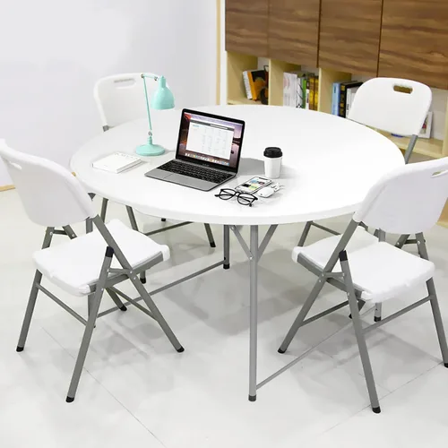 Vista 2 de Mesa plegable redonda de 48 pulgadas, mesa de comedor de plástico plegable para bodas, fiestas, jardín, patio