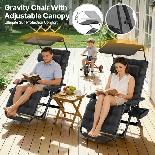 Vista 4 de Suteck Zero Gravity Chair with Canopy, 29In XL Oversized Lounge Chairs 29inch Black With Canopy