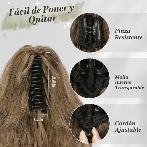 Vista 5 de BARSDAR Extensión de Cola de Caballo Marrón - Extensiones de Cola de Caballo con Pinza de 18 Pulgadas para Mujeres - Extensiones de Cabello Mezcla
