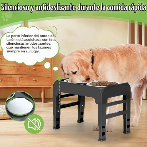 Vista 5 de Tazones elevados con alturas ajustables, soporte elevado con 2 cuencos de acero inoxidable, comedero plegable antideslizante para perros medianos