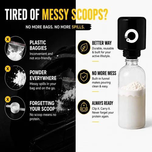 Vista 10 de OnMyWhey - Llavero de embudo de proteína en polvo y suplemento, contenedor portátil para el gimnasio, entrenamientos, fitness y viajes - Aprobado