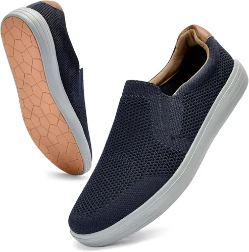 Vista 12 de Puxowe Men's Slip On Loafers, Comfy & Knit Walking Shoes with Arch Support Todo negro