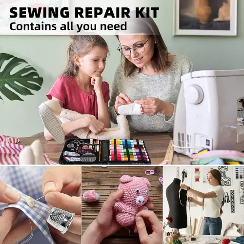 Vista 3 de AMORNPHAN Kit de costura para adultos y niños, suministros de costura de bricolaje con accesorios de costura, mini kit de costura portátil