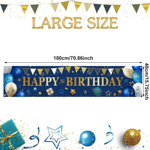 Vista 2 de Cartel de patio para regalos de feliz cumpleaños, pancartas grandes de cumpleaños para decoraciones exteriores, telón de fondo para hombres y Dorado