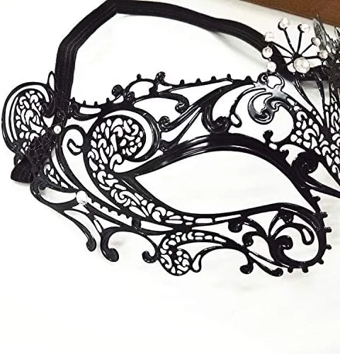 Vista 5 de FaceWood Máscara de mascarada para mujer, máscara de metal ultraligera brillante con diamantes de imitación veneciana, bonita fiesta, noche, baile