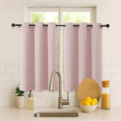 Vista 126 de Simplebrand Juego de 2 paneles de cenefa aguamarina para ventana de cocina de 14 pulgadas de largo, cortinas de oscurecimiento de habitación