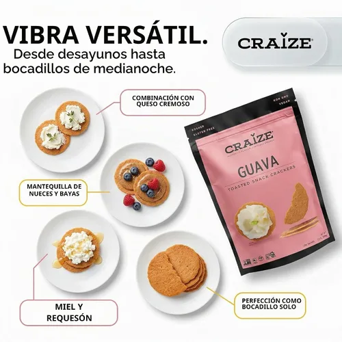 Vista 6 de Craize Guava Crisps Galletas de maíz tostadas sin gluten, veganas, kosher, paquete de 6, 4 onzas cada una