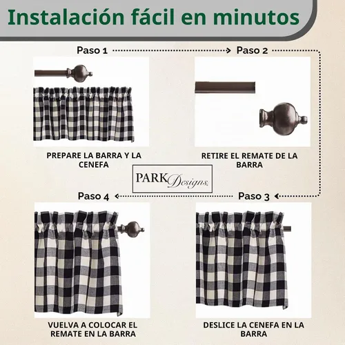 Vista 4 de Park Designs Cenefa forrada a cuadros de búfalo 72" x 14" Negro y crema