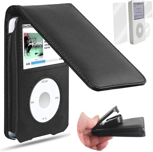 Vista 2 de Funda protectora de cuero para Apple iPod Classic 6ª, 7ª, 80 GB, 120 GB delgada 160 GB y iPod Video 5th 30 GB con clip para cinturón + protector