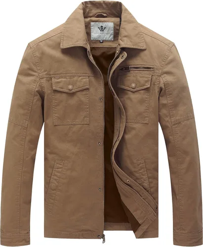 Vista 12 de WenVen Chaqueta de solapa militar de algodón de lona casual para hombre