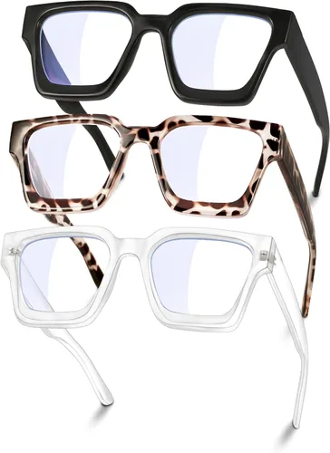 Vista 7 de YDAOWKN Gafas de bloqueo de luz azul de gran tamaño para mujer, marco rectangular, moda elegante, preppy antifatiga ocular