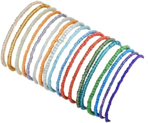 Vista 23 de Fuqimanman2020 18 piezas de pulseras apilables con cuentas estilo boho para mujer, conjunto de tobilleras de cuentas de arroz multicapas coloridas